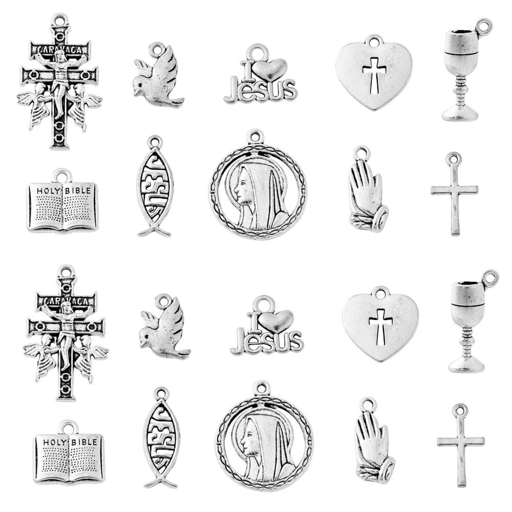 6206 100 Pcs Tibetan Christian Theme Jesus Fish Charms Cross Holy Bible